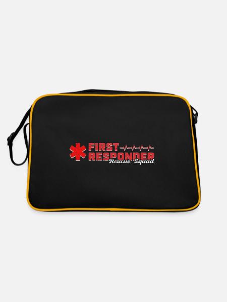 Cooles First Responder Rescue Squad Shirt - Retro Tasche - Schwarz/Gold - Hinten
