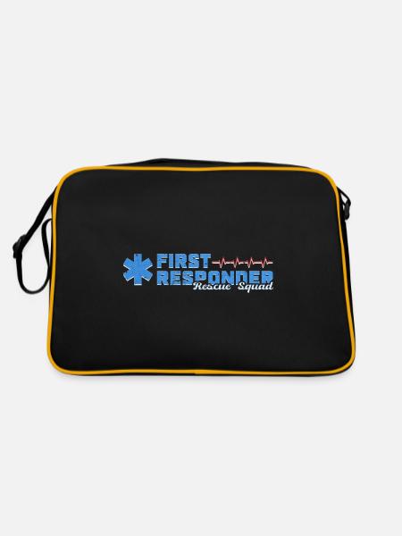 Cooles blaues First Responder Rescue Squad Motiv - Retro Tasche - Schwarz/Gold - Hinten