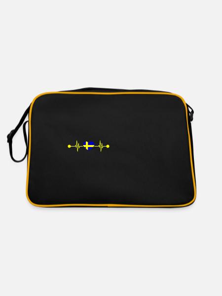 Herzschlag Skandinavien Schwede Schweden - Retro Tasche - Schwarz/Gold - Hinten