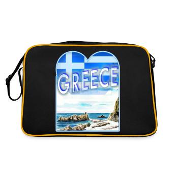 Watercolor UK Coast GR m Heart u Fagge Greece Greek - Retro Bag - black/gold - Back