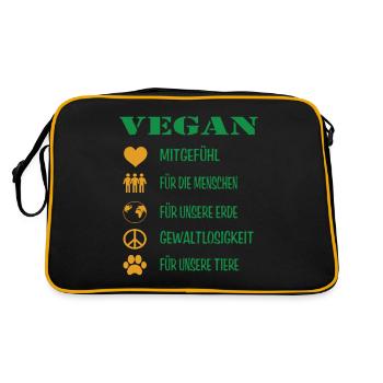 VEGAN Mitgefühl Veganer für Erde und Tiere - Retro Tasche - Schwarz/Gold - Hinten