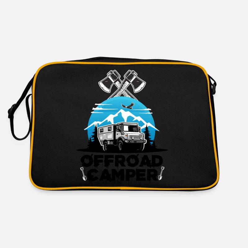 Offroad Camper camping Wohnmobil Reisemobil WoMo - Retro Tasche - Schwarz/Gold