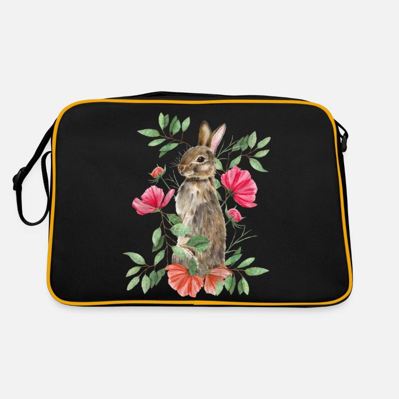 Lapin avec des fleurs - Sac Retro - noir/or