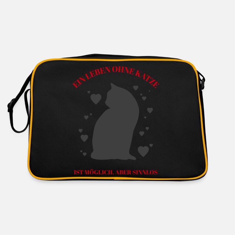 Katzen-Leben - Retro Tasche - Schwarz/Gold
