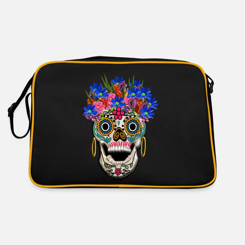 Crâne décoré de fleurs, jour sélénium / Muertos Sac Retro