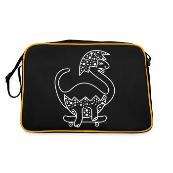 Dinosaurier Baby auf dem Skateboard beim Skaten! - Retro Tasche - Schwarz/Gold - Hinten