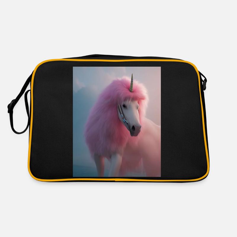 Comic Cartoon Zeichnung eines queeren Einhorns mit Rosa Retro Tasche