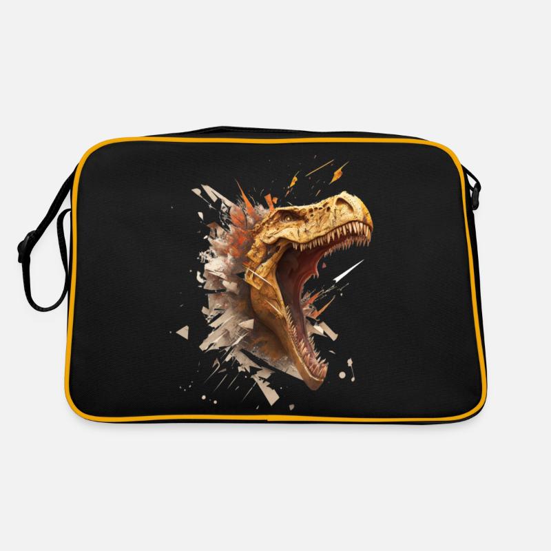 aggressiver Dino, der durch eine Wand bricht. Retro Tasche