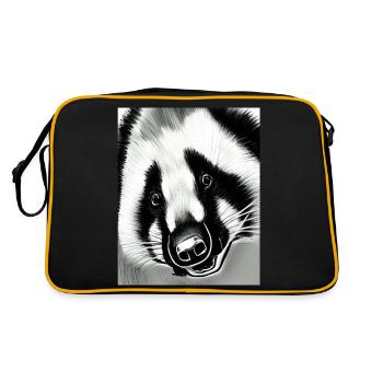 Dachs coole Porträtzeichnung - Retro Tasche - Schwarz/Gold - Hinten
