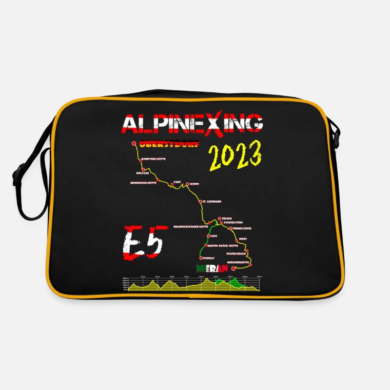 E5 Oberstdorf Meran 2023 - Retro Tasche - Schwarz/Gold