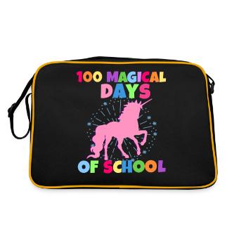 100 Days School School Child Celebration Unicorn Teacher - Retro Bag - black/gold - Back