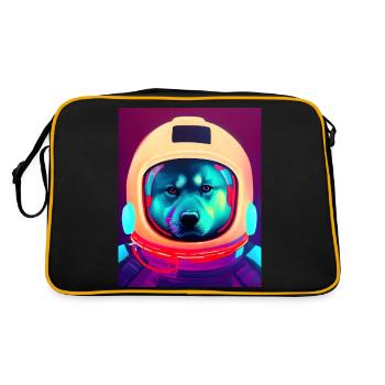 Kosmonaut Shiba Inu Porträt - Retro Tasche - Schwarz/Gold - Hinten
