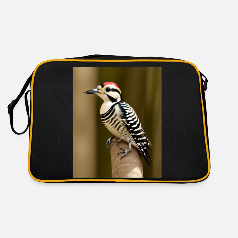 Pileated woodpecker red headed cool comic drawing - Retro Bag - black/gold