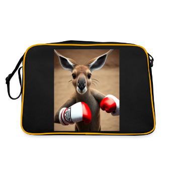 boxing kangaroo comic drawing animal australia - Retro Bag - black/gold - Back