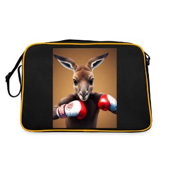 boxing kangaroo comic drawing animal australia - Retro Bag - black/gold - Back
