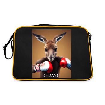boxing kangaroo comic drawing animal australia - Retro Bag - black/gold - Back