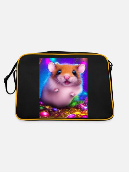 Cooles Comic-Porträt eines Hamsters - Retro Tasche - Schwarz/Gold - Hinten