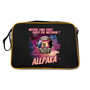 Lustiges Alpaka Lama Weltraum Spruch Comic - Retro Tasche - Schwarz/Gold - Hinten