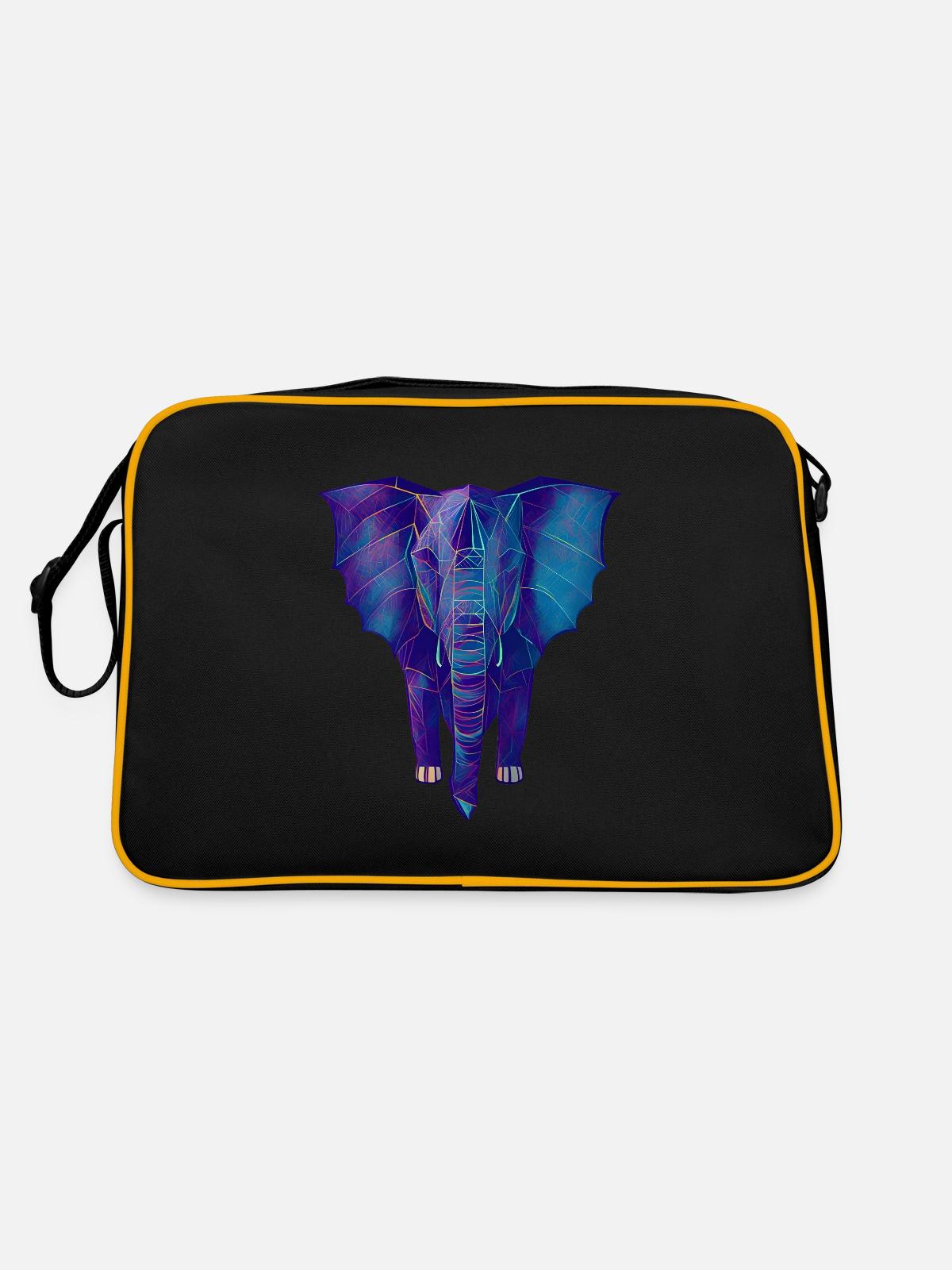 Geometric Blue Elephant - Retro Bag - black/gold - Back
