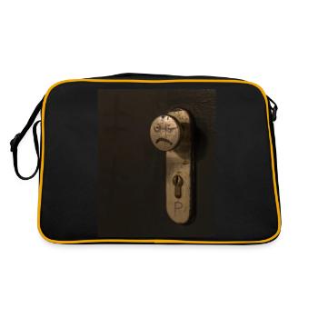 A doorknob with a bad tempered face painted on it - Retro Bag - black/gold - Back