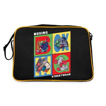 Boxen Boxer Boxkampf Sport Tiere Cartoon Comic - Retro Tasche - Schwarz/Gold - Hinten