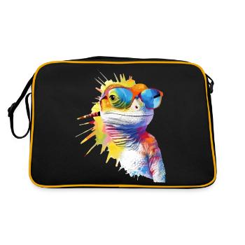Pik die Eidechse - Retro Tasche - Schwarz/Gold - Hinten