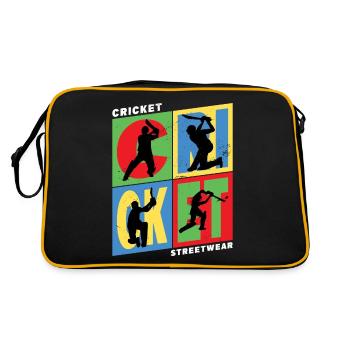 Cricket Cricketer Batsman Sport Vintage - Retro Bag - black/gold - Back
