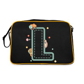 Buchstabe l Fahrzeug - personalisiertes Kindergeschenk - Retro Tasche - Schwarz/Gold - Hinten