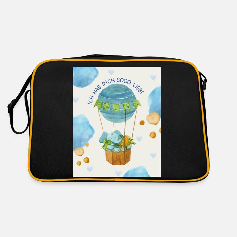 Ich hab dich sooo lieb Elefanten - Retro Tasche - Schwarz/Gold