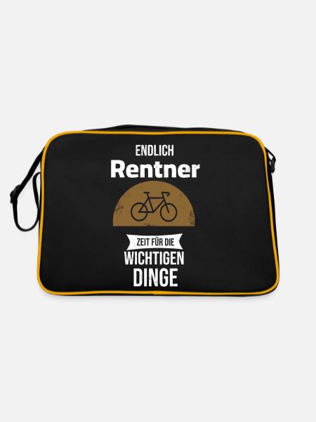 Rentner mit Fahrrad - Endlich Rentner - Retro Tasche - Schwarz/Gold - Hinten