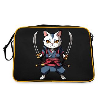 Samurai-Katze #33 - Retro Tasche - Schwarz/Gold - Hinten