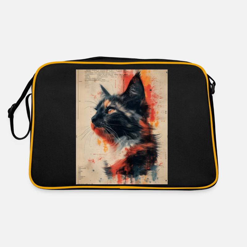 Merveilles à moustaches : Oeuvre de Collage de chat Vintage - Sac Retro - noir/or