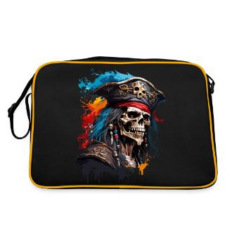 Pirat / Ahoi / Anker / Kapitän / Totenkopf / Rum - Retro Tasche - Schwarz/Gold - Hinten