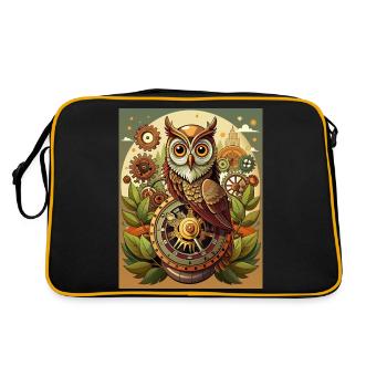 Eule der Zeit - Retro Tasche - Schwarz/Gold - Hinten