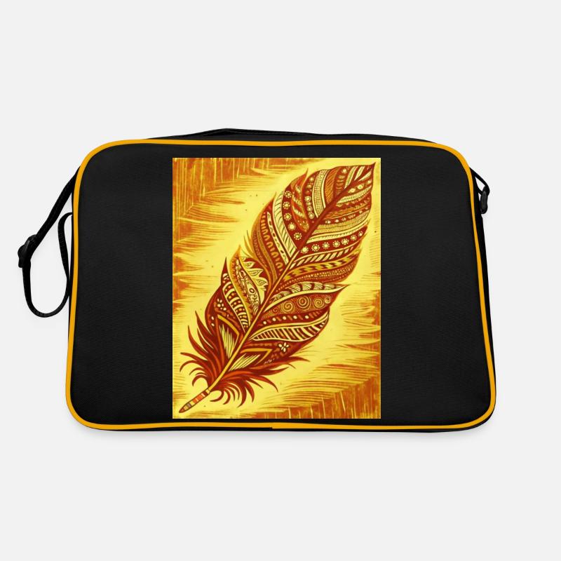 une plume avec des motifs et des couleurs complexes - Sac Retro - noir/or