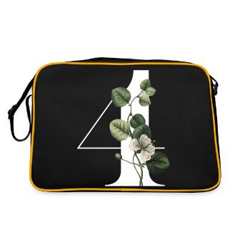 Nummer 4 Blumengrün -4. Geburtstag Blumen - Retro Tasche - Schwarz/Gold - Hinten