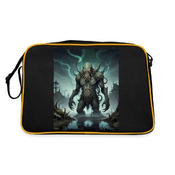 sumpf monster dunkel horror gruselig Halloween gruselig - Retro Tasche - Schwarz/Gold - Hinten