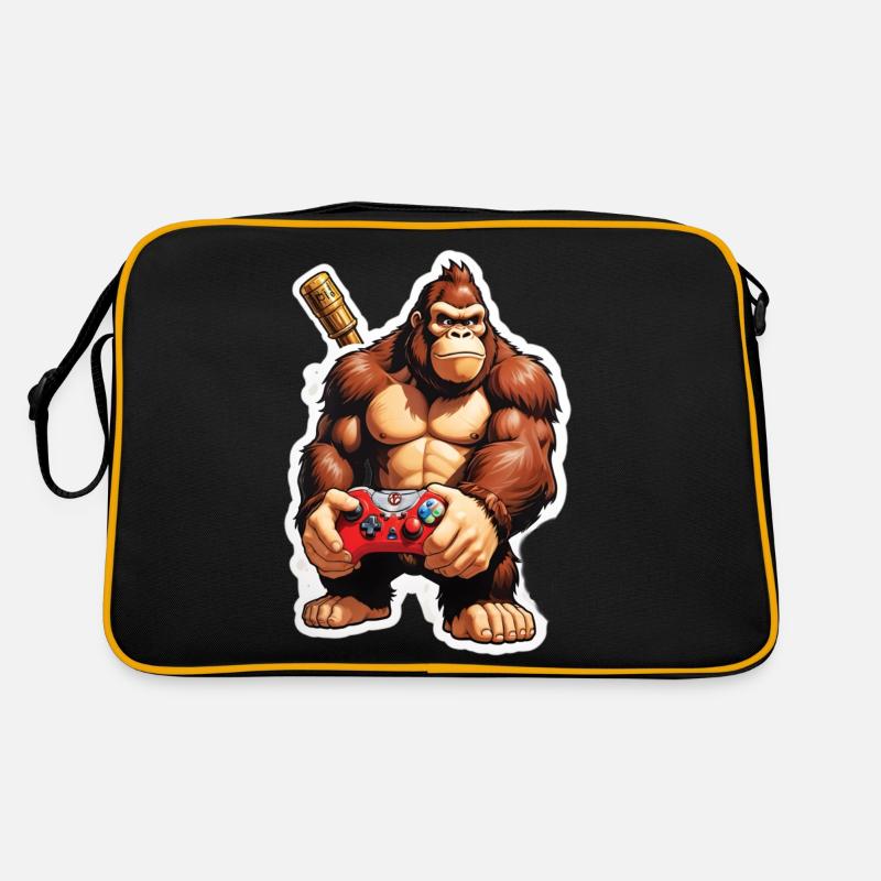Retro Gamer Gorilla with Controller Console Games - Retro Bag - black/gold