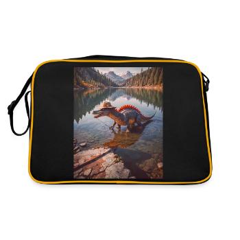 Dinosaurier lebender Spinosaurus angelt - Retro Tasche - Schwarz/Gold - Hinten