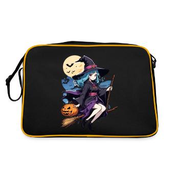 Cute witch with broom and bats - Retro Bag - black/gold - Back