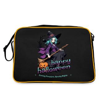 Cute witch with broom and bats - Retro Bag - black/gold - Back