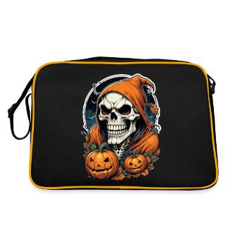 Crâne d’Halloween avec citrouilles et capuchon - Sac Retro - noir/or - Dos