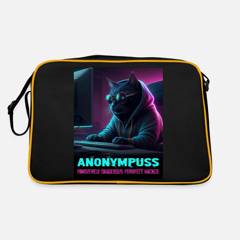 Anonympuss Cat Hacker Lustiges Bild Katze Meme - Retro Tasche - Schwarz/Gold