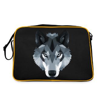 Wolfskopf niedriges Polygon in schwarz-weiß - Retro Tasche - Schwarz/Gold - Hinten