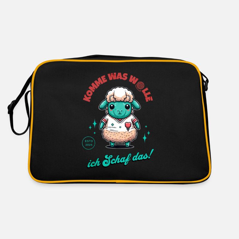 Komme was Wolle ich Schaf das! - Retro Tasche - Schwarz/Gold