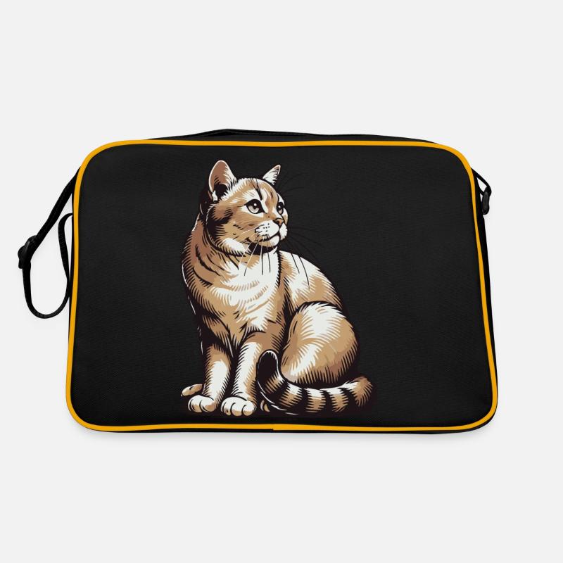 Katze - Retro Tasche - Schwarz/Gold
