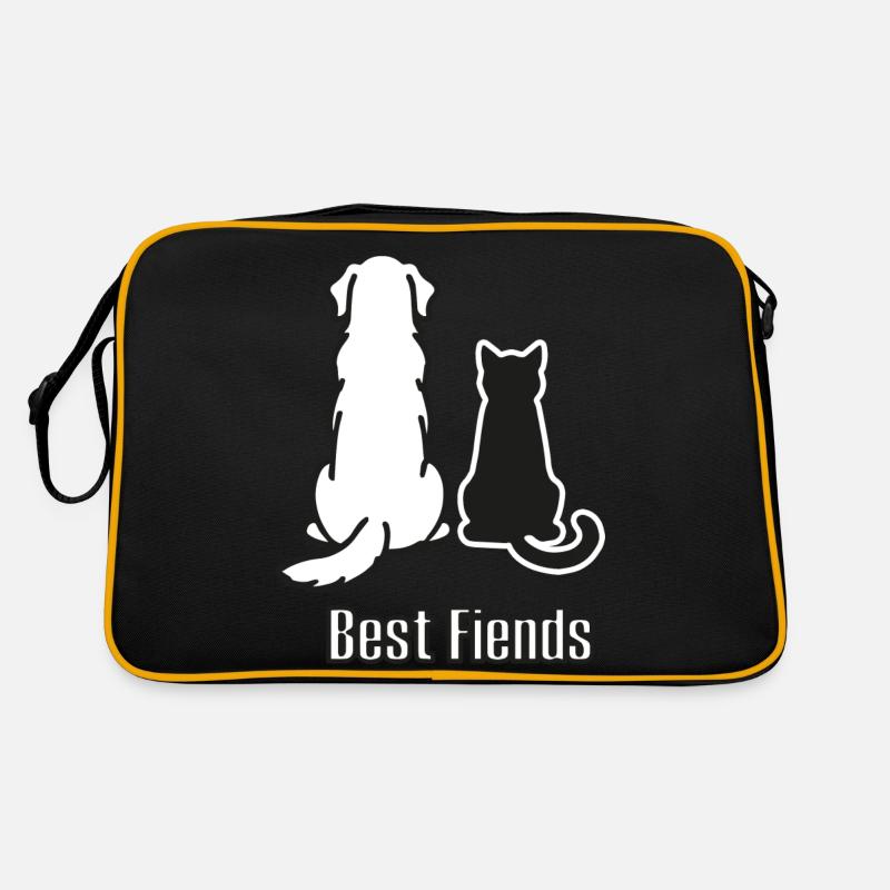 Hund & Katze - "Best Fiends" Design - Retro Tasche - Schwarz/Gold