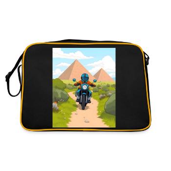 Cartoon motorcycle in the desert - Retro Bag - black/gold - Back
