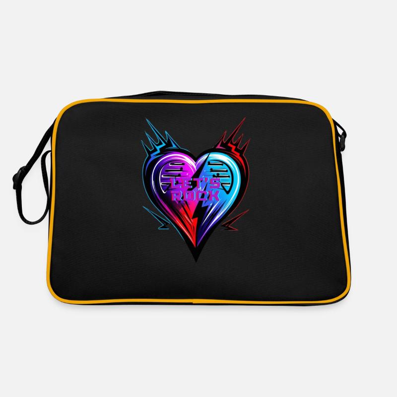 Herz LETs ROCK - Valentinstag - Retro Tasche - Schwarz/Gold