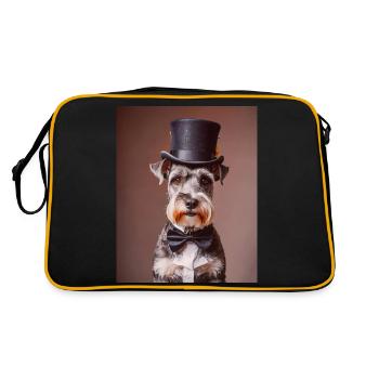 Chien schnauzer portant un chapeau haut de forme et un nœud papillon - Sac Retro - noir/or - Dos